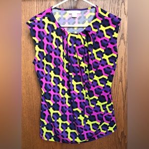 Liz Claiborne Petite Women's Sleeveless Tank Top Blouse PM Purple Green Stretchy